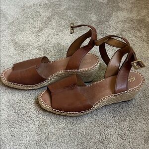 Clarks Tan Leather Espadrille Sandals